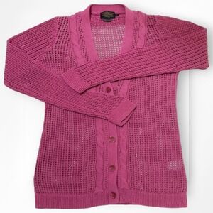Pendleton Cardigan Sweater Open Knit Cotton Blend Pink Petite Small